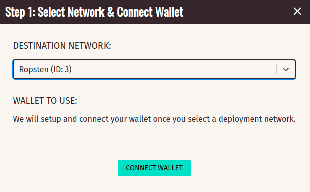 Deployment Wizard Ropsten Select