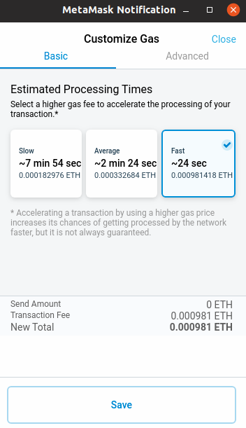 MetaMask Gas